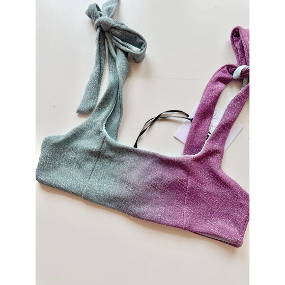 NWT BEACH RIOT Avalon Multi Color Glitter Tie Scoop Neck Bikini Top, Size S - Picture 4 of 10